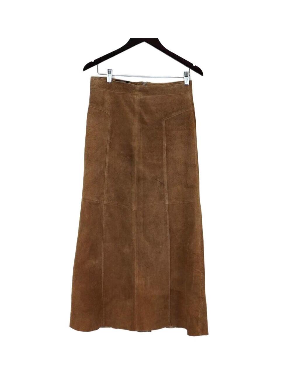 Vintage Suedeable Genuine Suede A-Line Maxi Skirt Tan Camel Fully Lined‎